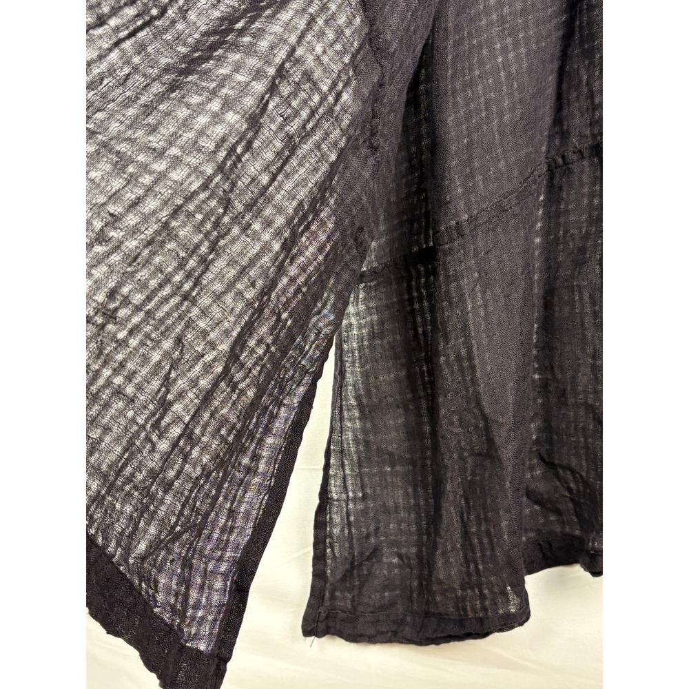 FLAX Women 100% Linen Long Duster Cardigan Coat Sz L Black Buttons Lagenlook - Picture 12 of 16